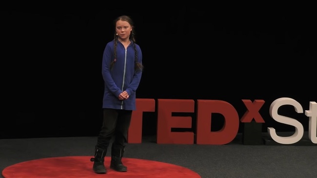 Грета Тунберг выступает на мероприятии TEDxStockholm. Фото: YouTube 
        TEDx Talks